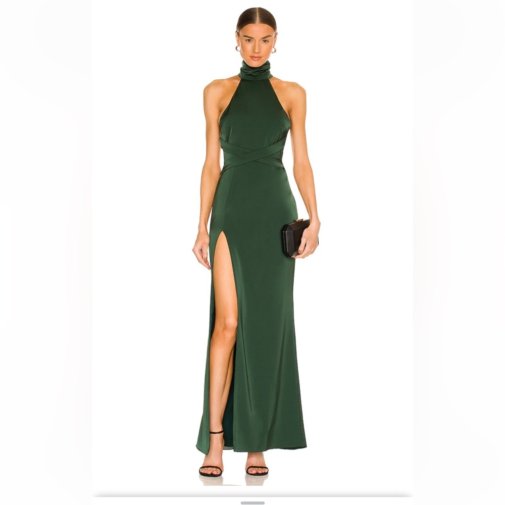 Emerald green gown. NBD size 2. High neck open back. Worn once.